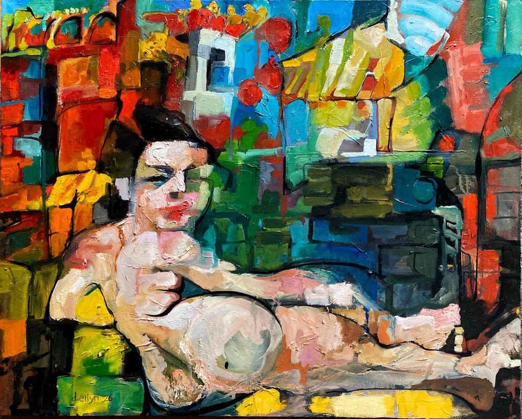 Chinatown by Dana Ellyn, 24×30 oil painting inspired by the colors and shapes of the Friendship Archway in Washington DC’s Chinatown.